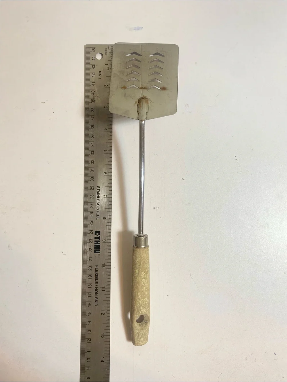 Vintage Androck 14” Slotted Spatula Wood Handle USA